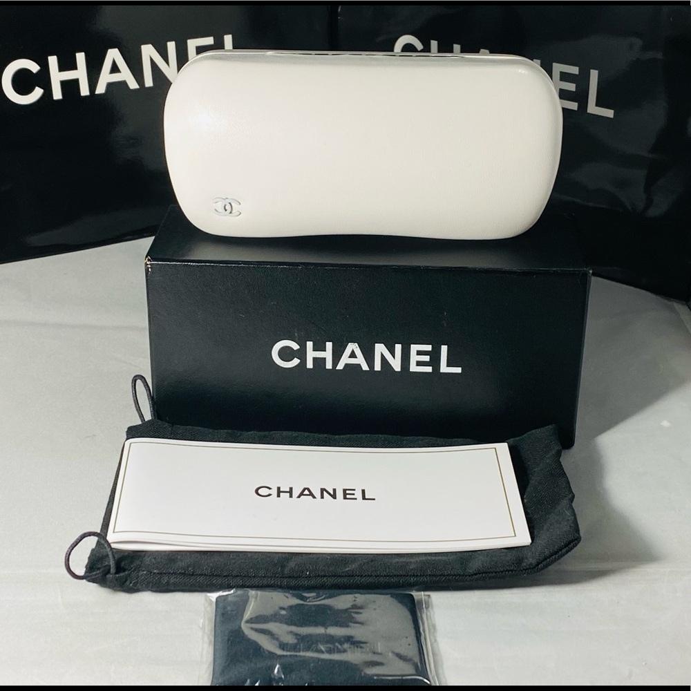 CHANEL White Sunglass Case with Bag, Book, Cloth and Box